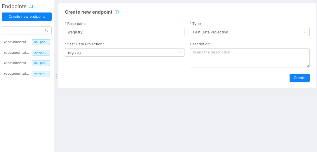 Create Endpoint&#39;s Projection